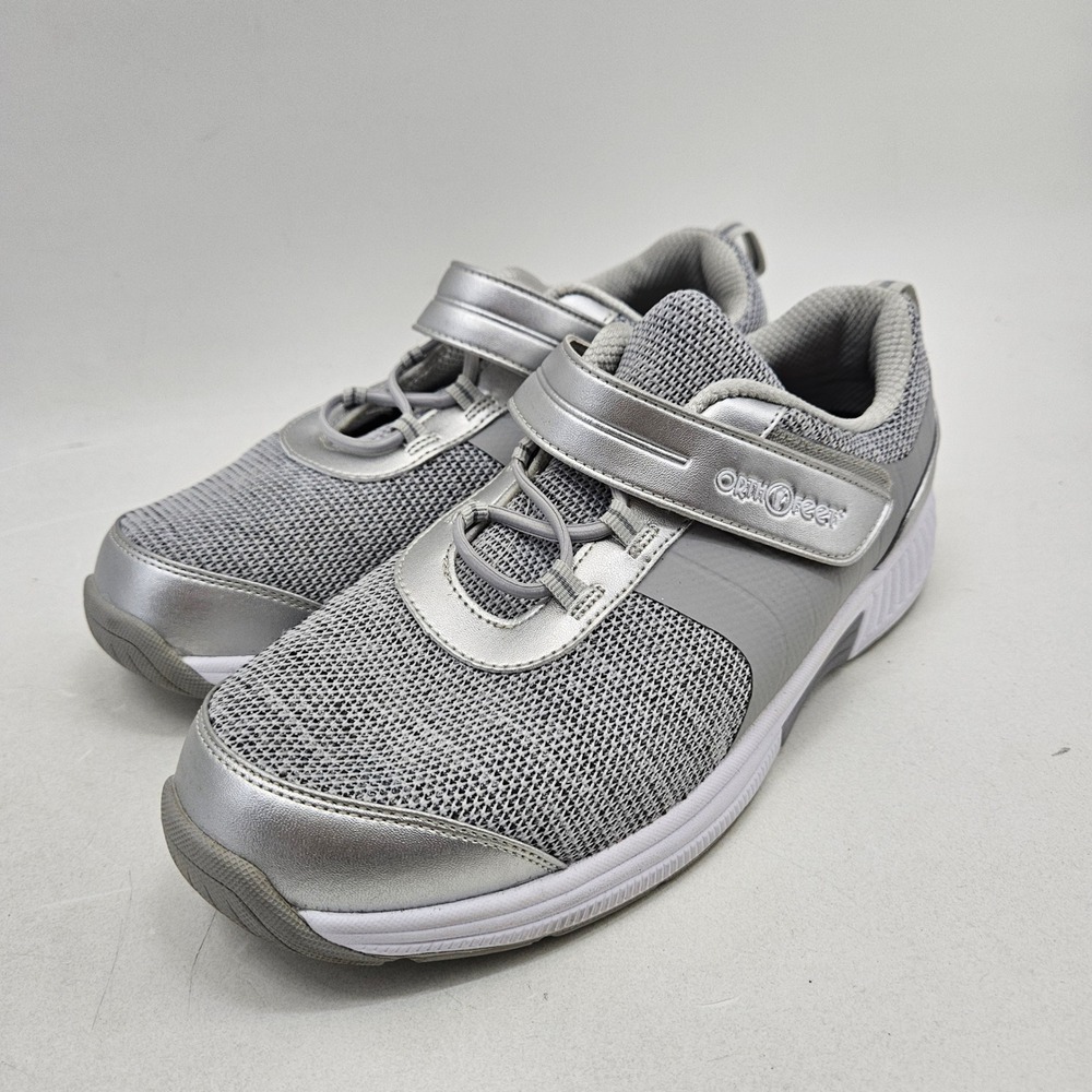 Orthofeet Coral 832 Walking Shoes Women 11.5 Silver Orthopedic Hook&Loop Comfort